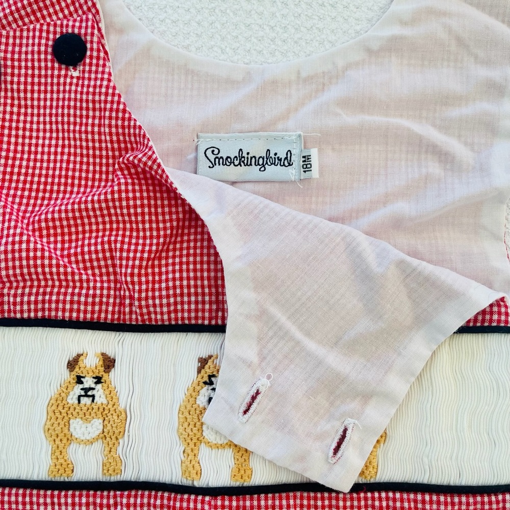 Smockingbird Puppy smocked boys romper - Picture 2 of 3